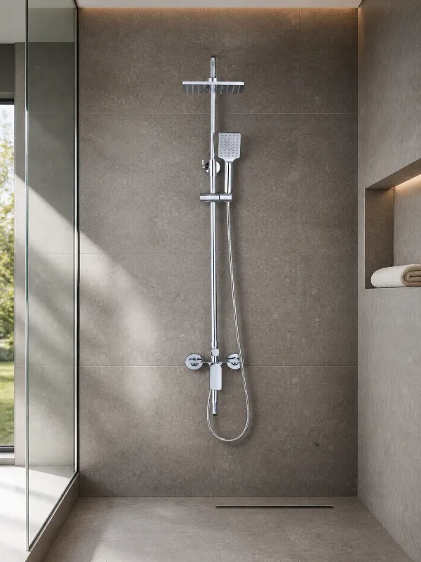 Columna de ducha cromada con ducha fija y de mano