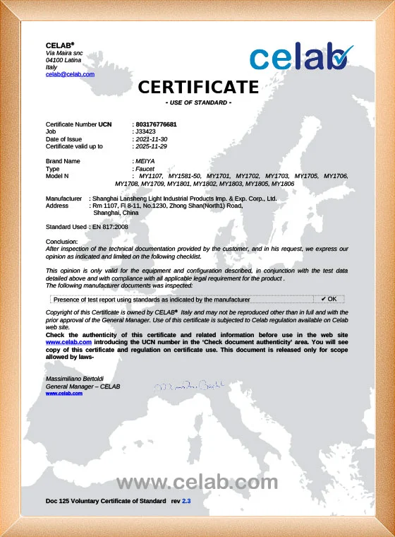 Kingsdom CELAB EN 817 voluntary certification
