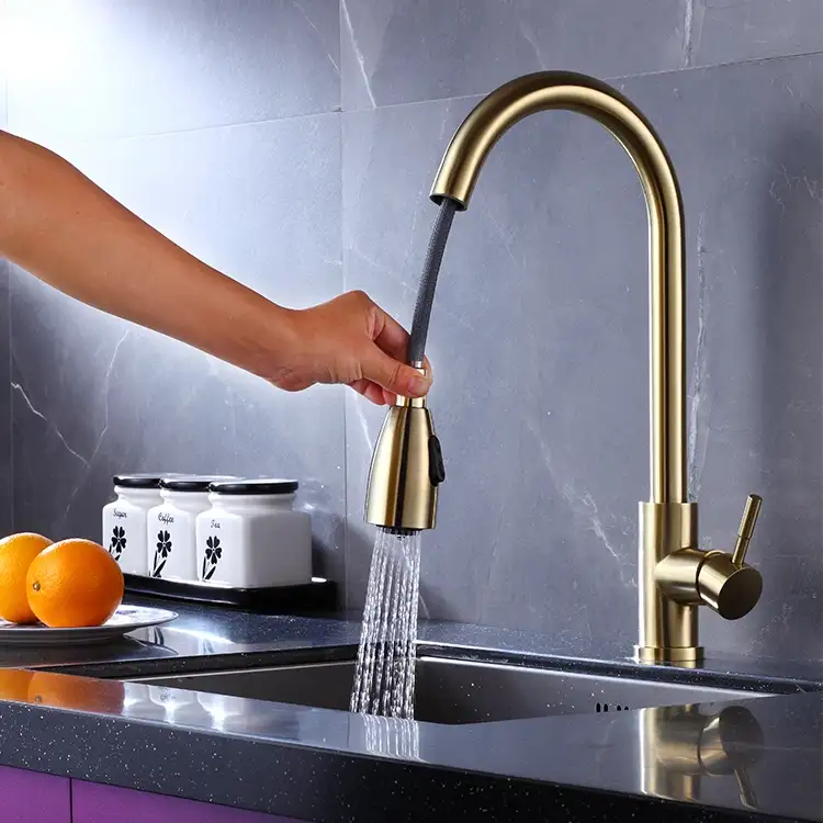Grifo de cocina de acero inoxidable con rociador